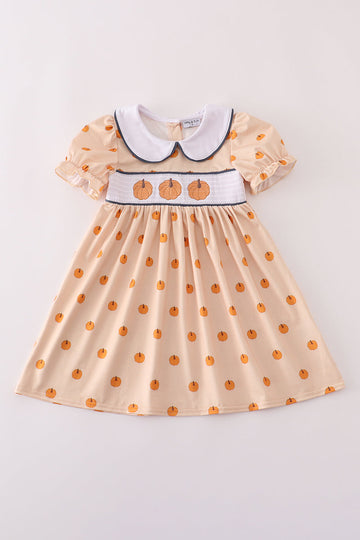 Khaki embroidery smocked dress