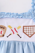 Blue baseball applique set featuring playful baseball-themed designs, perfect for active kids.