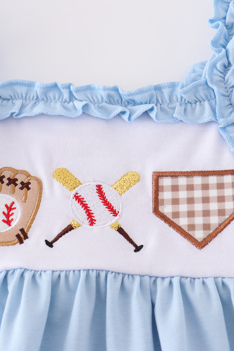 Blue baseball applique set featuring playful baseball-themed designs, perfect for active kids.