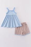 Blue baseball applique set featuring playful baseball-themed designs, perfect for active kids.