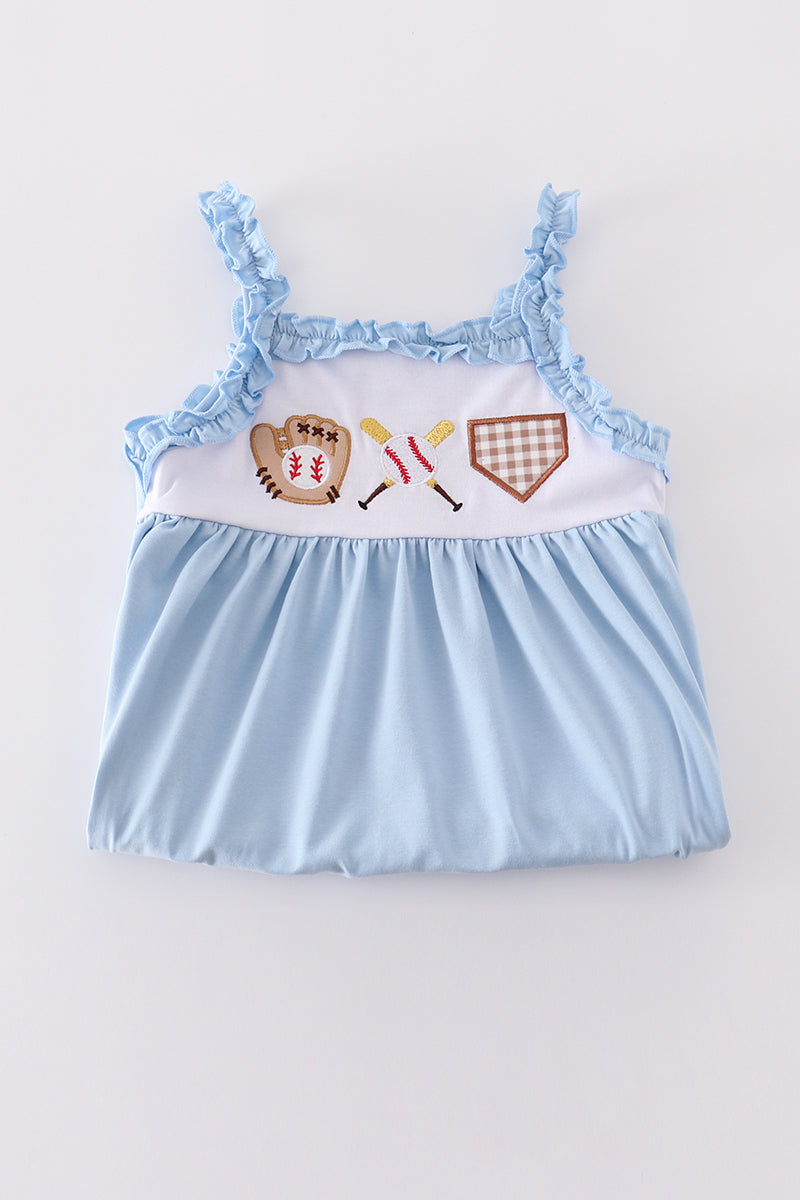 Blue baseball applique set featuring playful baseball-themed designs, perfect for active kids.