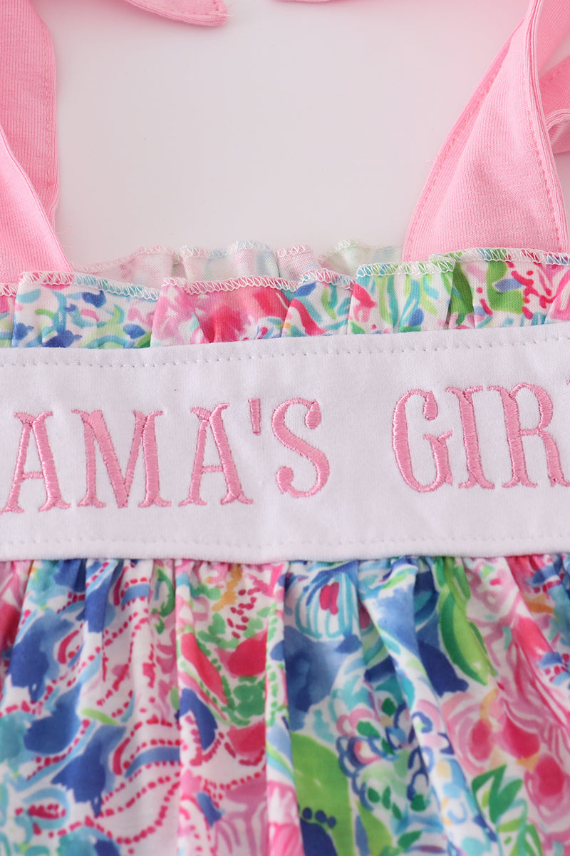 Blossom love MAMA'S GIRL embroidered bloomer set, pink floral pattern, perfect for toddlers.