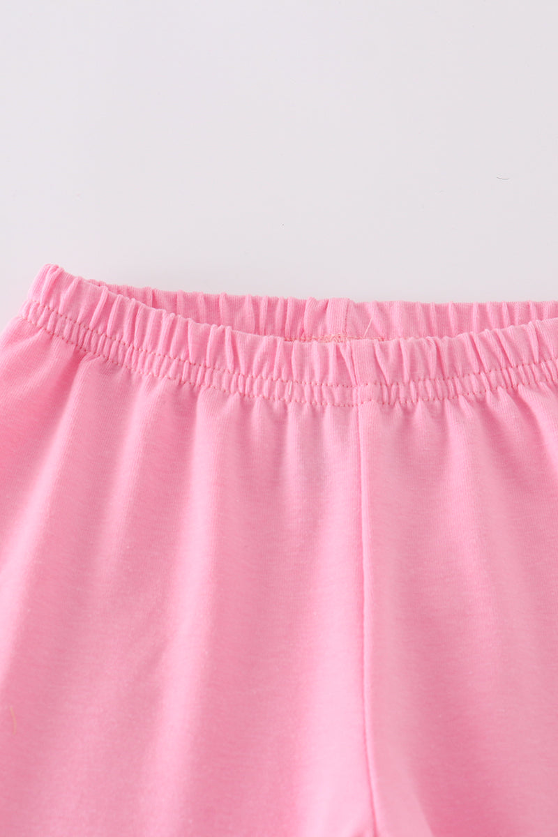Pink gingham set with adorable bunny embroidery, perfect for springtime play.