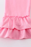 Pink gingham set with adorable bunny embroidery, perfect for springtime play.