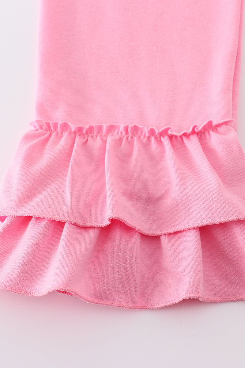 Pink gingham set with adorable bunny embroidery, perfect for springtime play.