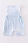 Blue gingham jonjon with adorable embroidered bunny, perfect for springtime play.