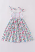 Floral bunny embroidery dress with pastel colors, perfect for spring outings.