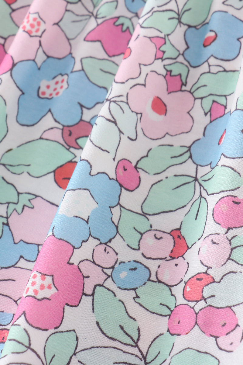 Floral bunny embroidery set: pastel romper with cute bunny and flower design.