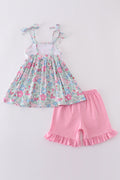 Floral bunny embroidery set: pastel romper with cute bunny and flower design.