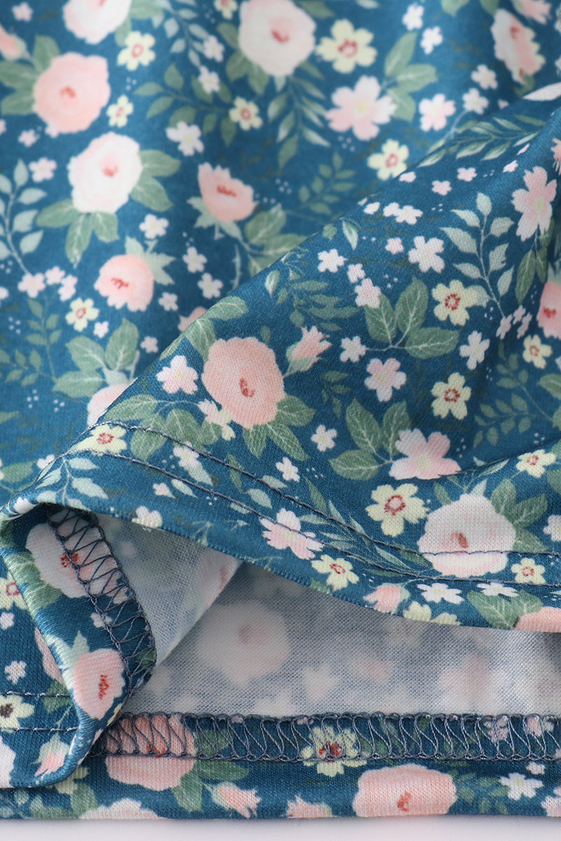 Green floral dress with a cute bunny applique, perfect for spring outings.