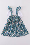 Green floral dress with a cute bunny applique, perfect for spring outings.