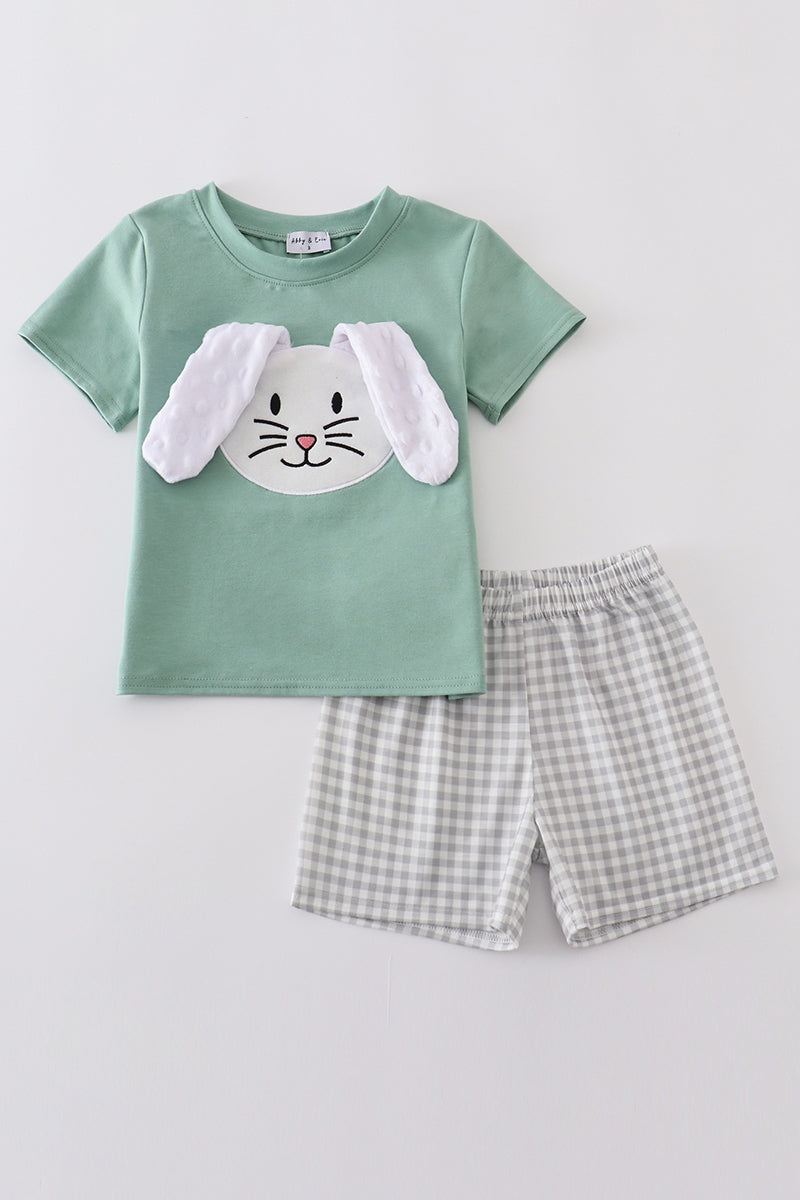 Green bunny applique set: cozy, long-sleeve top with cute bunny design.