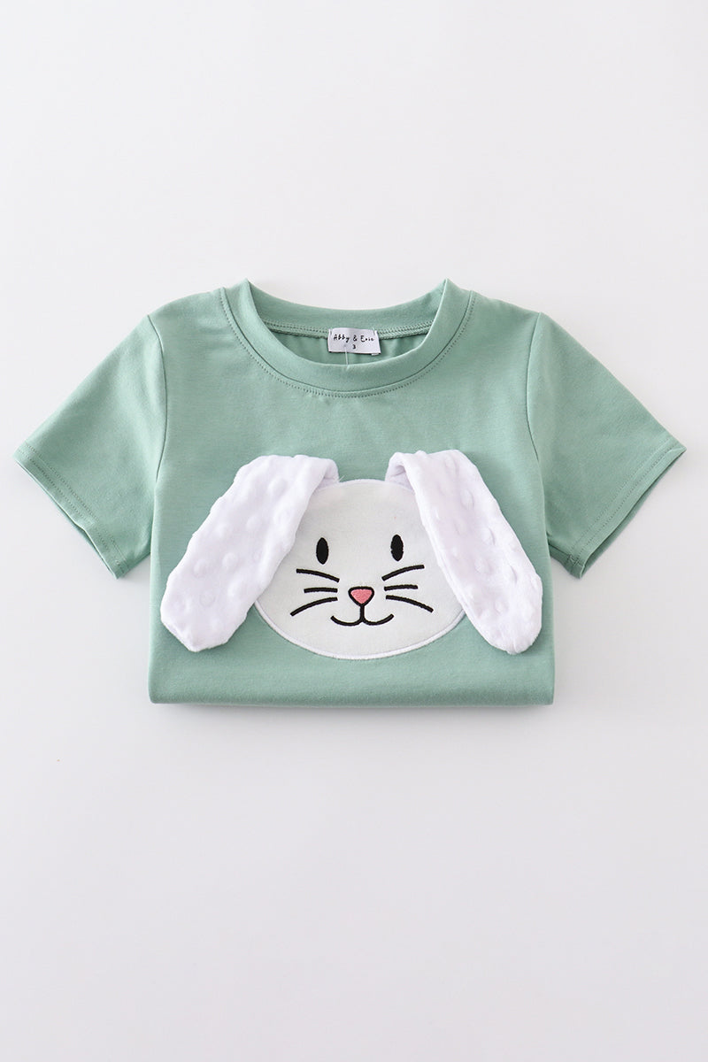 Green bunny applique set: cozy, long-sleeve top with cute bunny design.