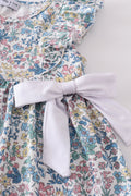 Vintage meadow print bow shorts set with floral pattern, perfect for playful summer days.