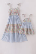 Pastel wildflowers print tiered dress, perfect for matching mom and me outfits.