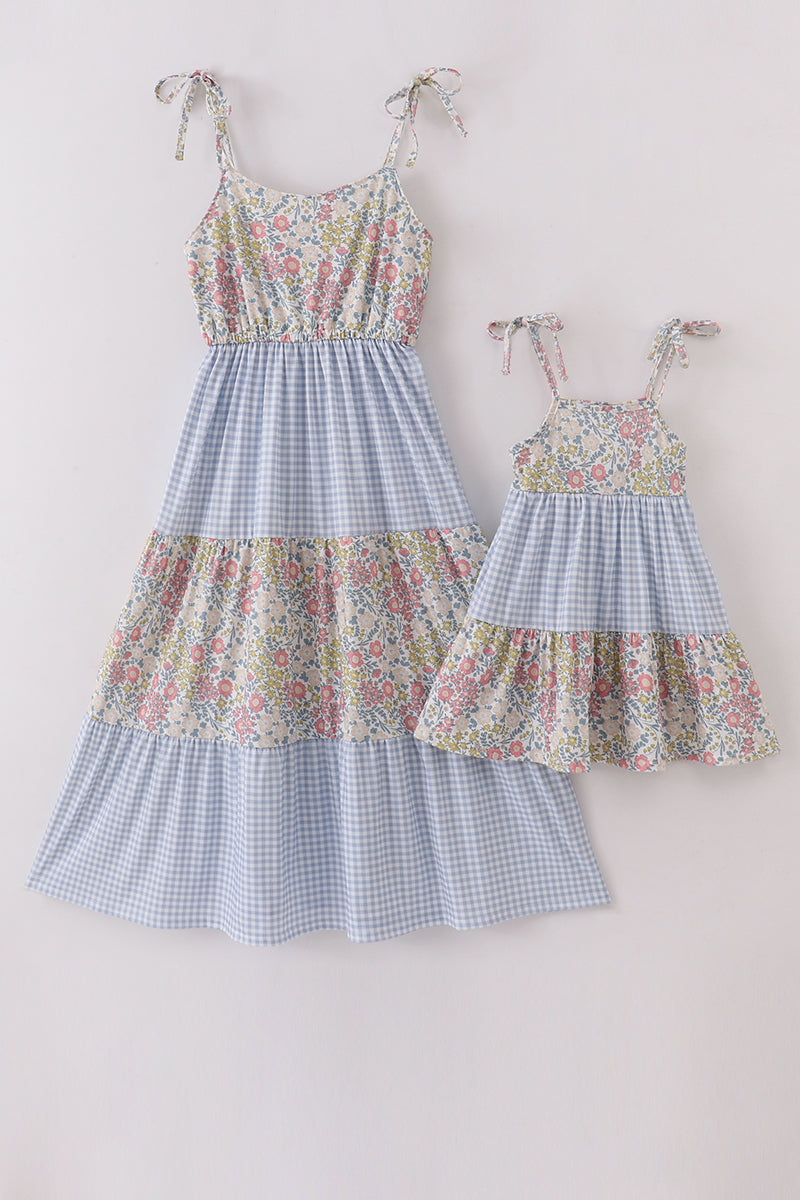 Pastel wildflowers print tiered dress, perfect for matching mom and me outfits.