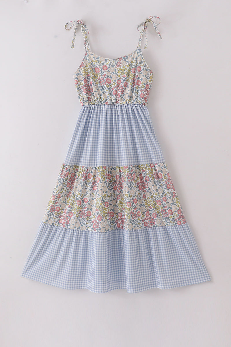 Pastel wildflowers print tiered dress, perfect for matching mom and me outfits.