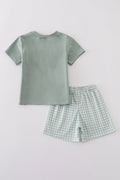 Green gingham shorts set for boys, perfect for playful summer days.