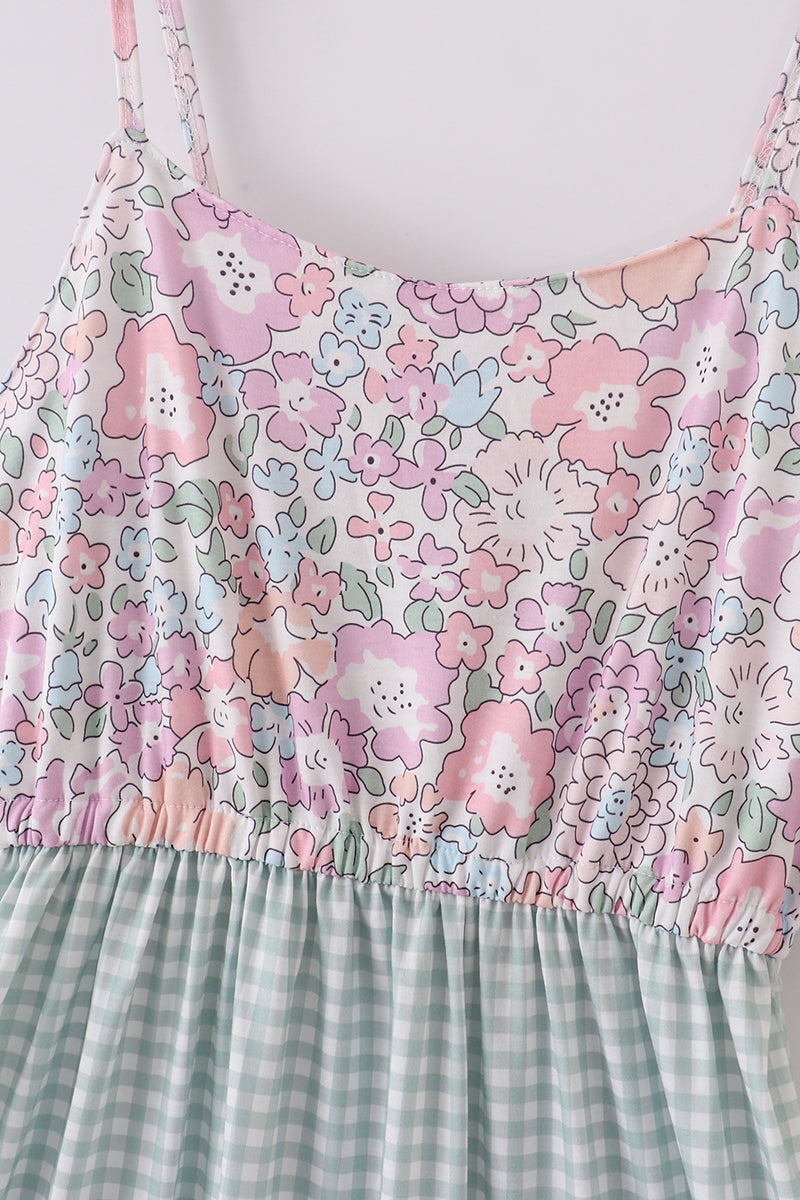 Matching Garden gingham tiered dresses for mom and daughter, perfect for spring outings.