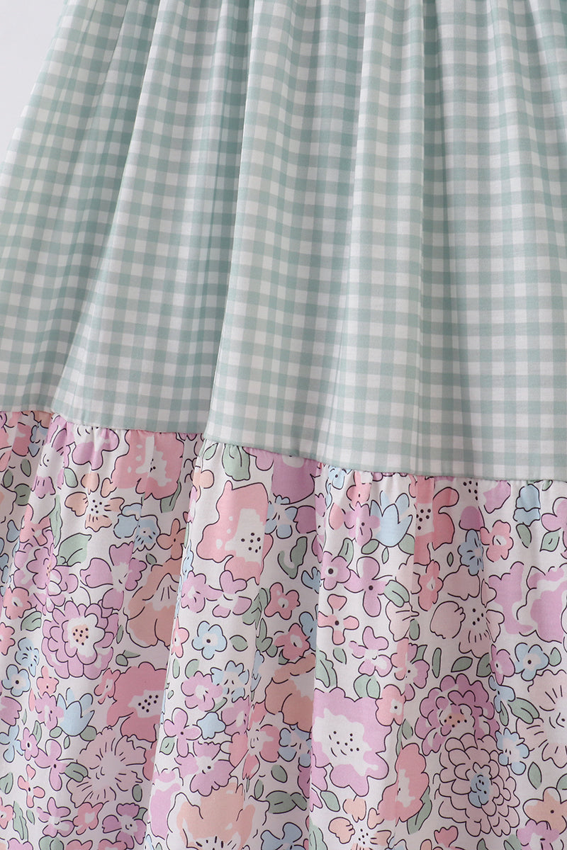 Matching Garden gingham tiered dresses for mom and daughter, perfect for spring outings.