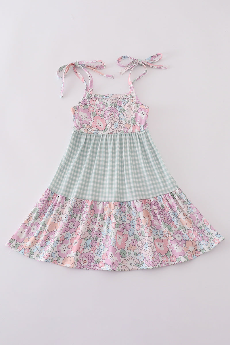 Matching Garden gingham tiered dresses for mom and daughter, perfect for spring outings.