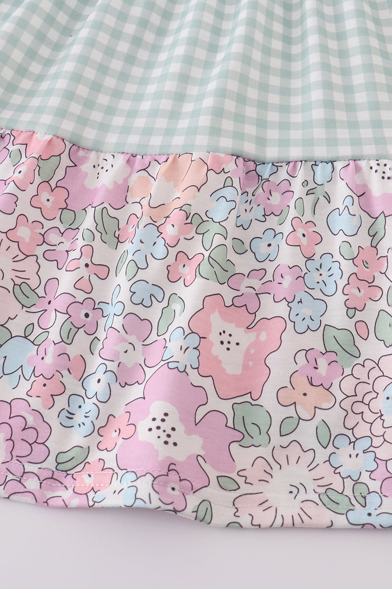 Matching Garden gingham tiered dresses for mom and daughter, perfect for spring outings.