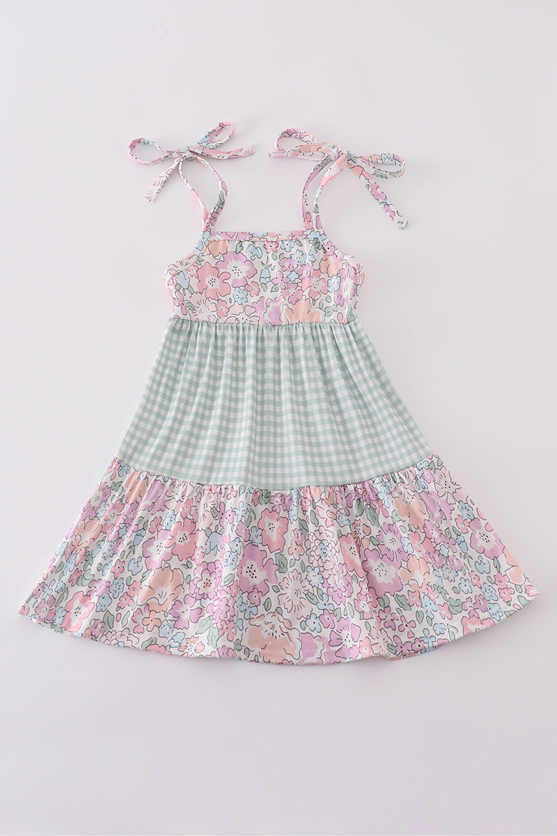 Matching Garden gingham tiered dresses for mom and daughter, perfect for spring outings.