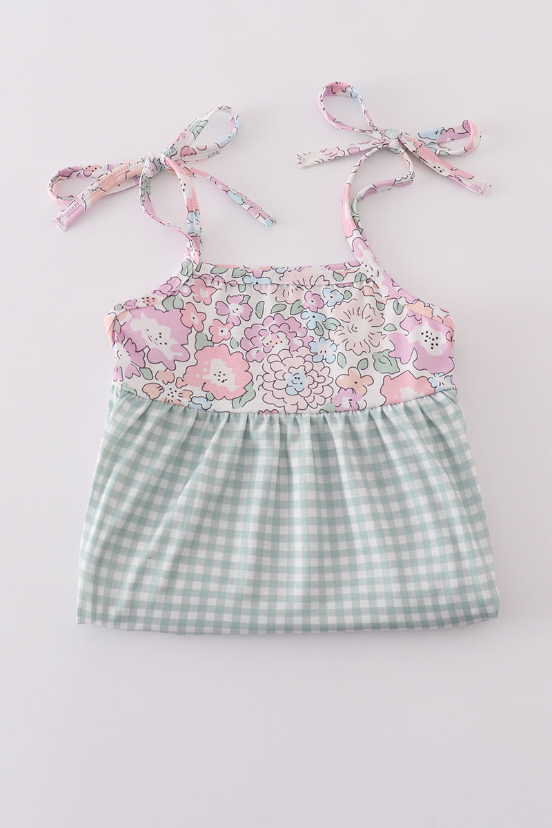 Matching Garden gingham tiered dresses for mom and daughter, perfect for spring outings.