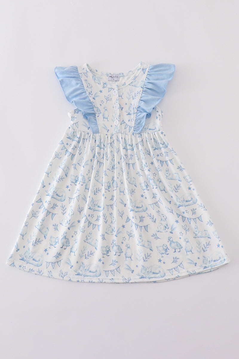 Adorable Easter dress with duck and bunny print, perfect for spring celebrations.