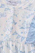 Adorable Easter dress with duck and bunny print, perfect for spring celebrations.