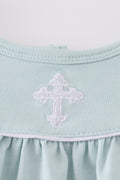 Blue cross embroidery dress for children, featuring playful patterns and soft fabric.
