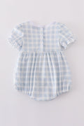 Blue plaid bubble romper with 