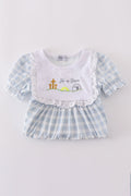 Blue plaid bloomer set with 