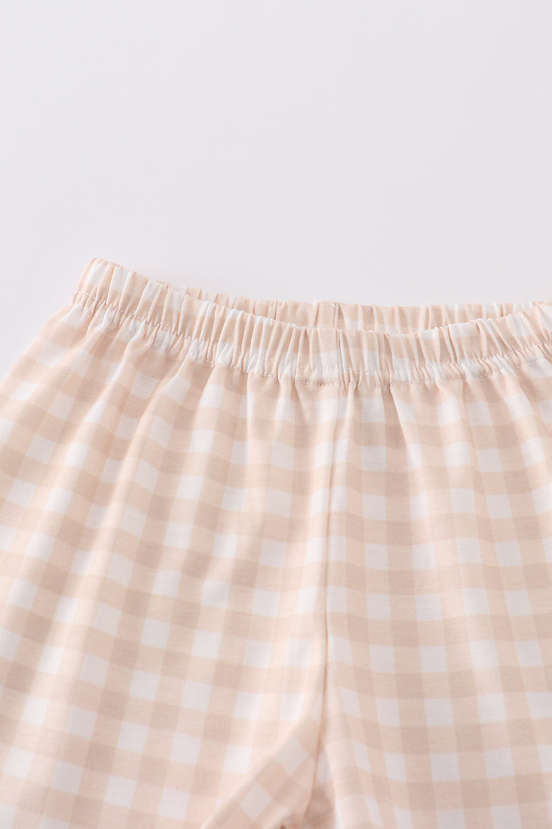 Light blue boy shorts set with Easter cross embroidery, perfect for spring celebrations.