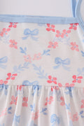 Adorable blue bow lattice print set for kids, perfect for playful days.