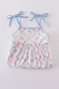 Adorable blue bow lattice print set for kids, perfect for playful days.