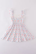 Matching blue lattice print dresses with bows, perfect for mom and daughter outings.