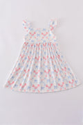 Matching blue lattice print dresses with bows, perfect for mom and daughter outings.