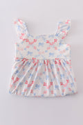 Matching blue lattice print dresses with bows, perfect for mom and daughter outings.