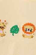 Cheerful yellow stripe smocked set with playful animal embroidery, perfect for kids.