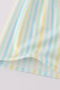 Cheerful yellow stripe smocked set with playful animal embroidery, perfect for kids.