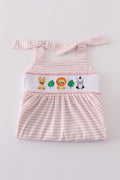 Pink stripe smocked set with cute animal embroidery, perfect for playtime.