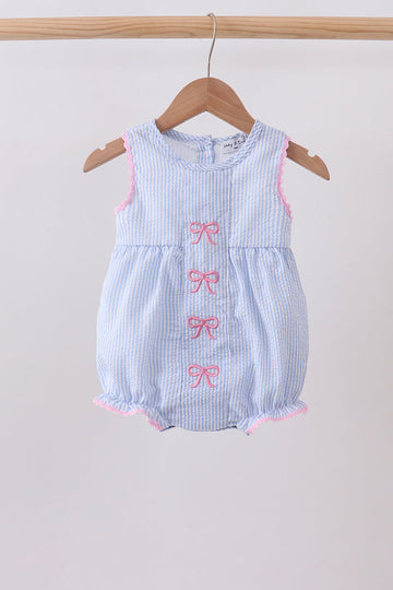 Blue Bow Embroidered Stripe Bubble