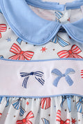 Adorable bow trellis print set with delicate embroidery, perfect for playful adventures.