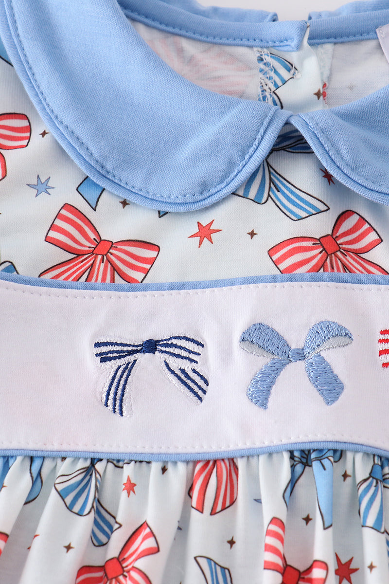 Adorable bow trellis print set with delicate embroidery, perfect for playful adventures.