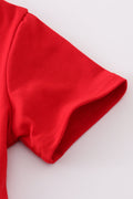 Red Star embroidery bubble: cozy red romper with star patterns, perfect for festive occasions.