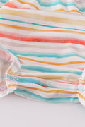 Colorful smocked bubble with rainbow stripes and marine creature embroidery.
