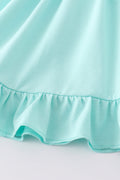 Mint gingham shorts set with princess embroidery, perfect for playful summer days.