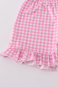 Mint gingham shorts set with princess embroidery, perfect for playful summer days.