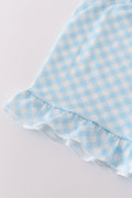Blue hydrangea bow print ruffle shorts set, perfect for playful summer days.